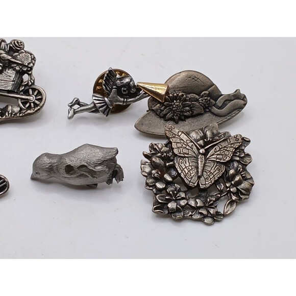 10 Pewter Brooches JJ Hippo, Pig + 4 BIRDS & BLOOMS Limited Edition Lapel Pins - Picture 6 of 14